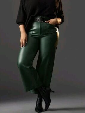 Anthropologie Colette Faux Leather Cropped Wide-Leg Pants by Maeve